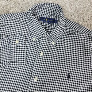 Ralph Lauren Classic Fit Mens Large Black White Gingham Check Pony Button Down